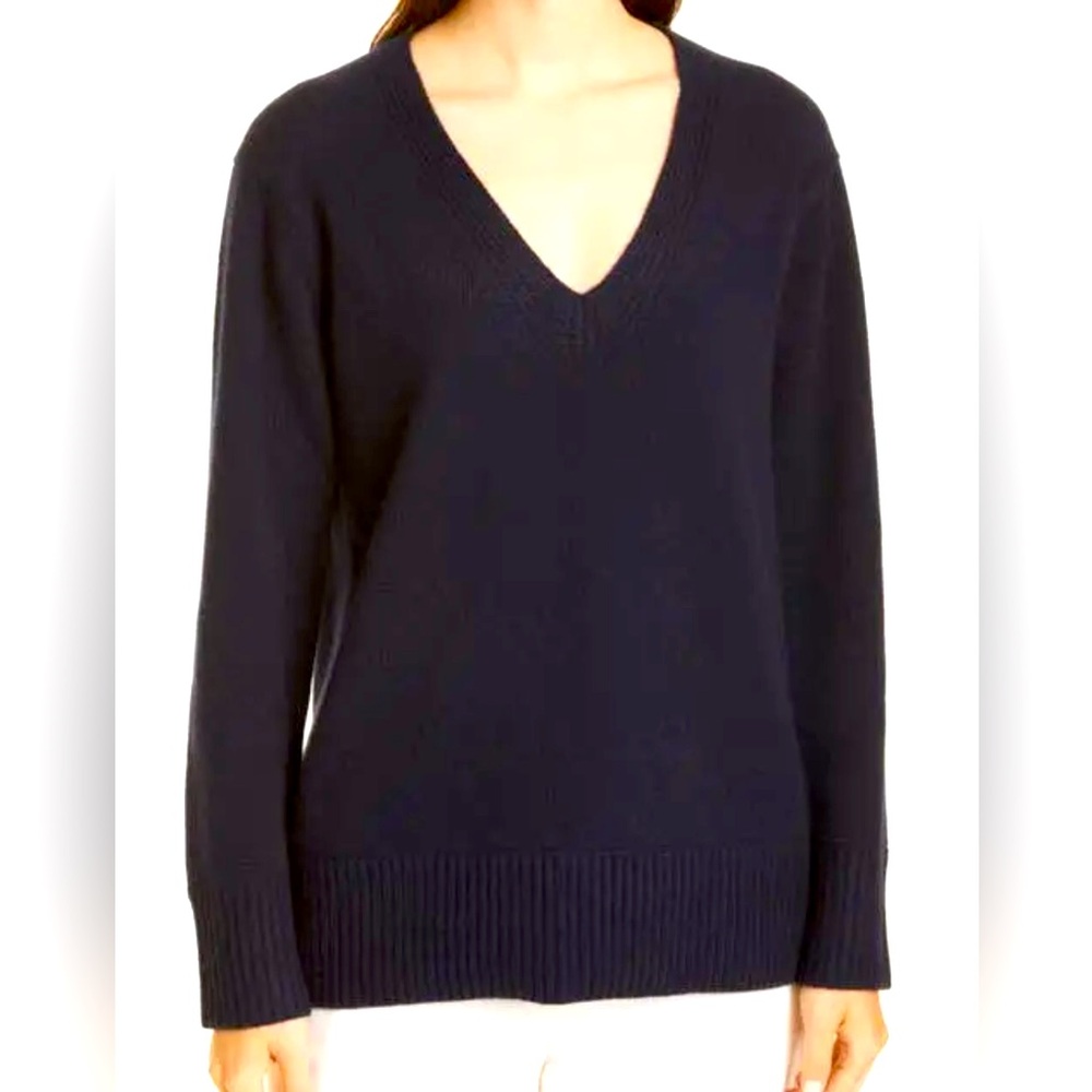Vince Wool Cashmere Blend Wool Navy Sweater V-neck Splint Hem Size S Oversized